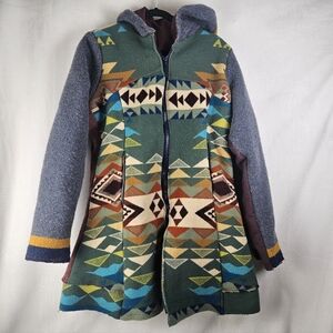 Handmade With Pendleton Wool Long Hooded Jacket Highland Peaks Western Large